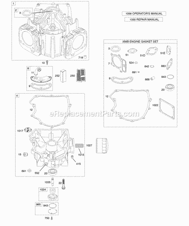 Cylinder Engine Sump Gasket Set - Engine Diagram and Parts List for 403677-0343-E1  Briggs and Stratton Engine